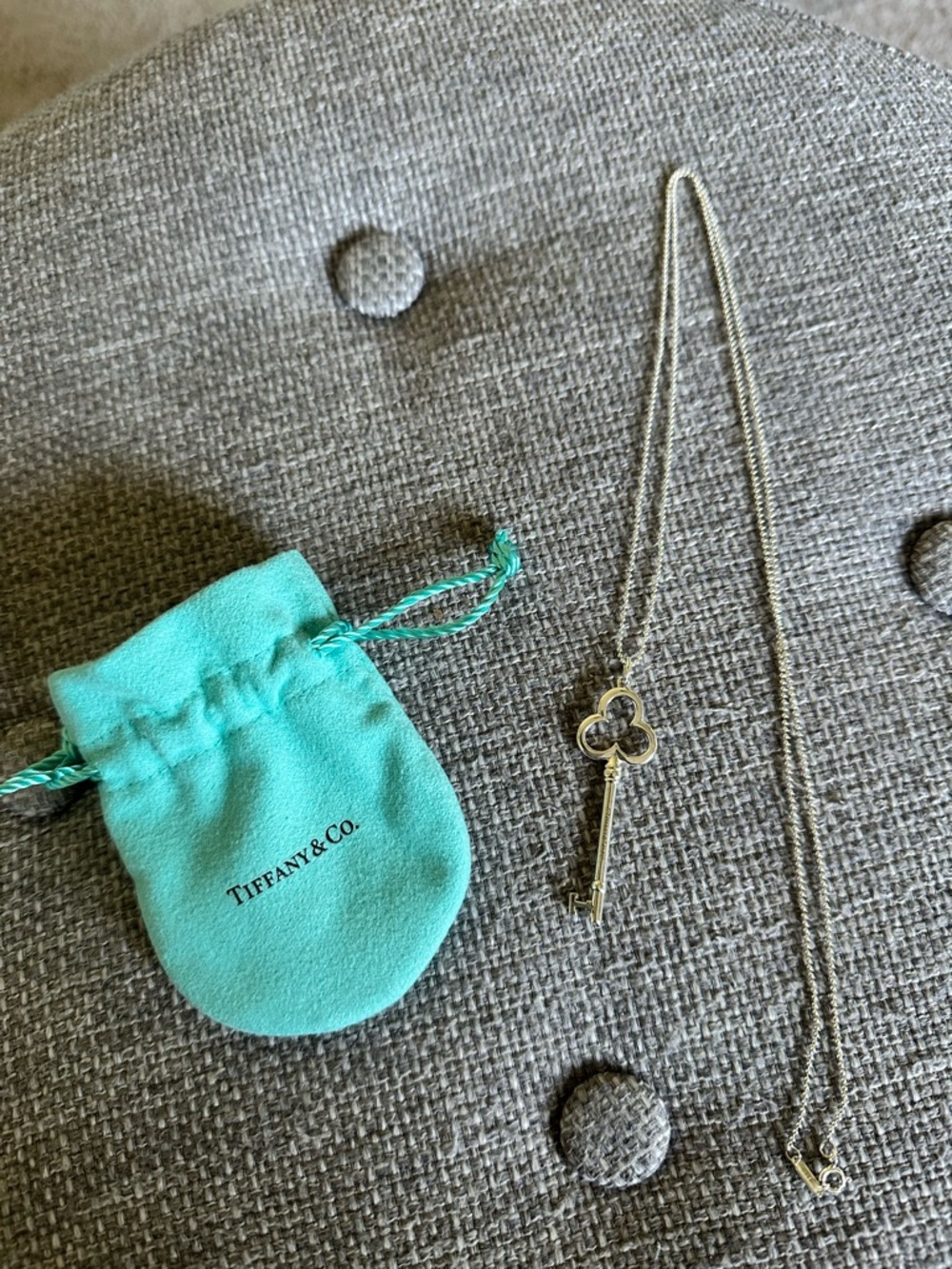 Tiffany & Co. Silver Trefoil Key Necklace with Tiffany Small Bead 30 IN Chain